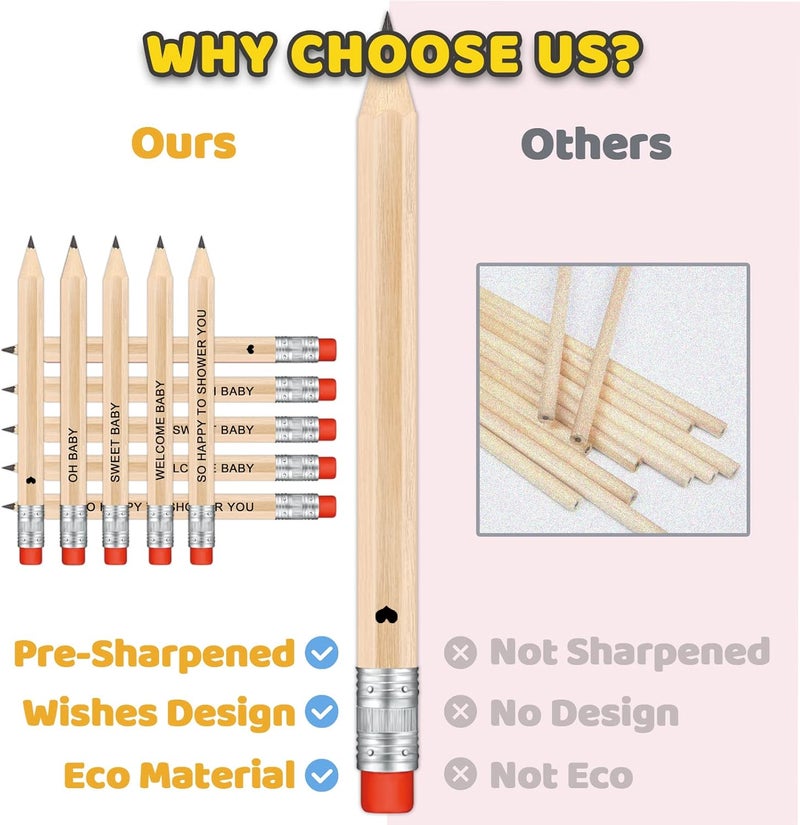 Vusnud 50Pcs - Baby Shower Sharpened Half Pencils with Erasers, Pre-sharpened Pencils for Baby Shower Games, 4 Inches - Image 2